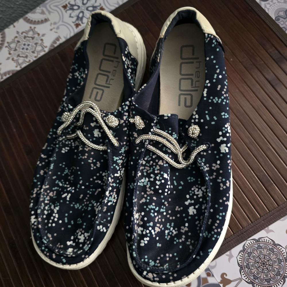 Womans Heydude Loafers - Navy and Cream - Picture 2 of 3